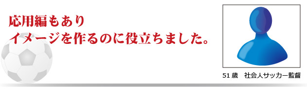 応用編もあり、イメージを作るのに役立ちました。　51歳　社会人サッカー監督